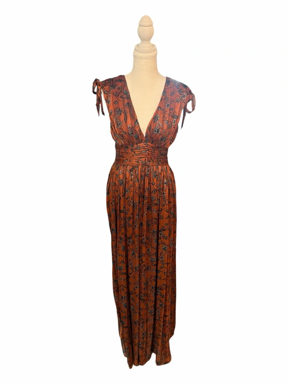 SugarLips NWT Small Rust Orange Floral Maxi Dress Deep V Back Boho Romantic